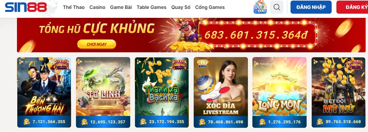 Khuyến mãi, nổ hũ siêu khủng tại Sin88